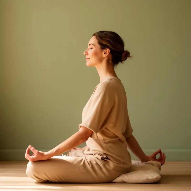 Adulte en posture de yoga douce, moment de recentrage