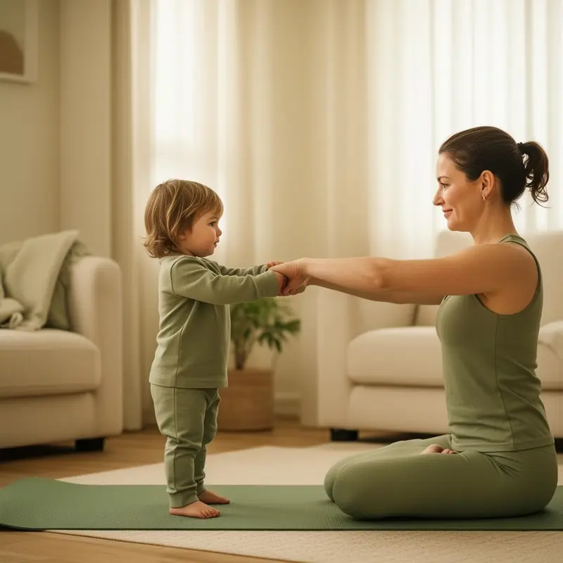 Parent et enfant partageant une posture de yoga complice