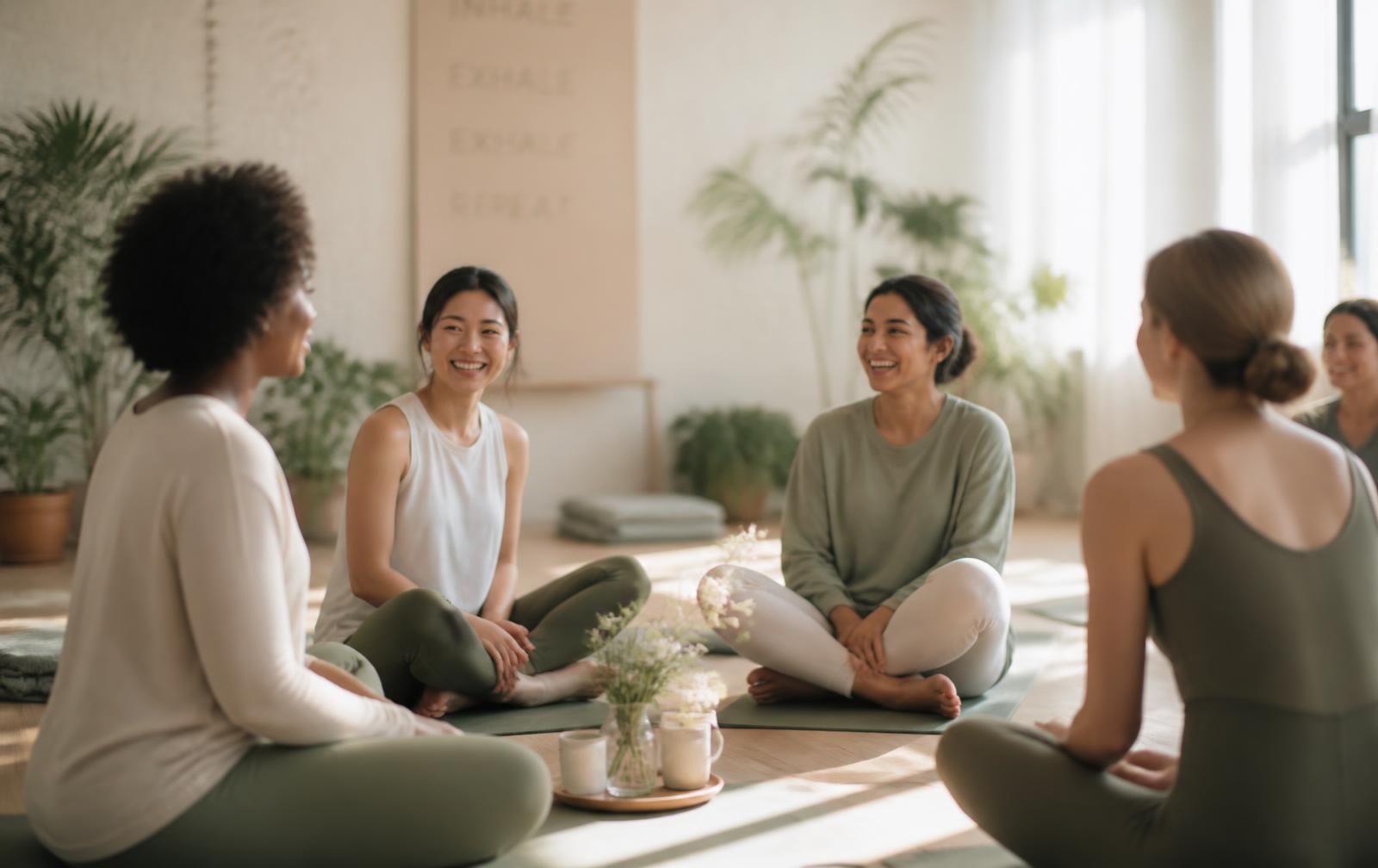 Groupe de femmes réunies sur des tapis de yoga lors d'une journée bien-être